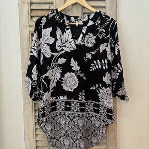CATO Women's Small Soft Sheer Black Tunic 3/4 Sleeve Career Casual Blouse Top